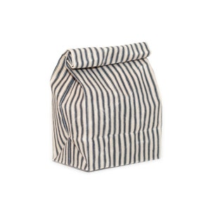 Lunch Bag // The Original Waxed Canvas Lunch Bag // Lunch Bag in Navy Ticking Striped // Brown Bag