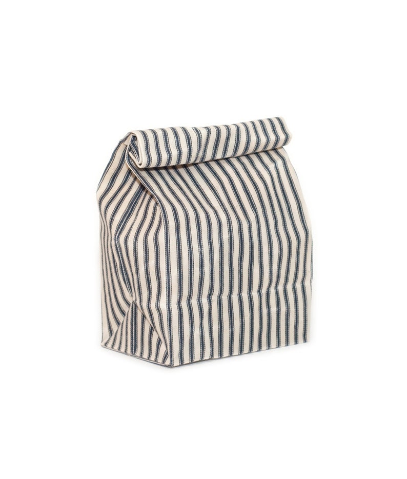 Lunch Bag // The Original Waxed Canvas Lunch Bag // Lunch Bag in Navy Ticking Striped // Brown Bag 