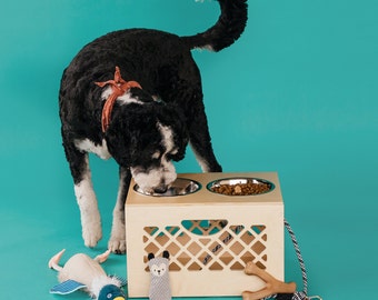 Grand bol pour animaux de compagnie // caisse de pommes // Plat pour chien en caisse de lait // Stockage de nourriture pour animaux de compagnie // Station d’alimentation