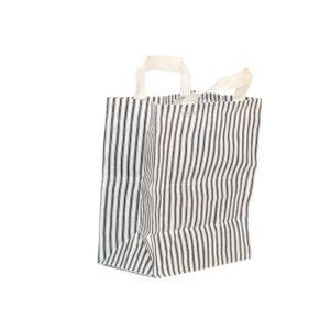 Market Bag // The Original Waxed Canvas Market Bag // Farmers Market Bag in Navy Ticking Striped // Brown Bag