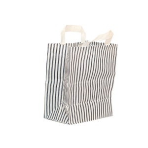 Market Bag // The Original Waxed Canvas Market Bag // Farmers Market Bag in Navy Ticking Striped // Brown Bag image 1