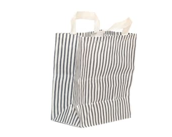 Market Bag // The Original Waxed Canvas Market Bag // Farmers Market Bag in Navy Ticking Striped // Brown Bag