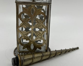 Vintage Moroccan Rose Water Sprinkler, Vintage Perfume Bottle, Glass Wrapped in Metal, Moroccan