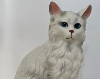 Vintage Lefton White Cat Figurine: Japan Porcelain, Blue Eyes
