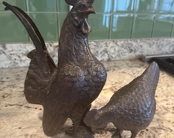 Vintage Rooster and Hen sculptures