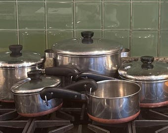PENDING UPDATEVintage Revere Ware Copper Bottom Cookware Set, USA Pots Lids Fry Pan