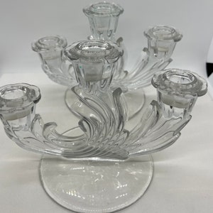Vintage Art Deco Crystal Triple Candleholder,3 Tier Candelabra, Pair of 2, Glass Three-Light Art Deco Candelabra