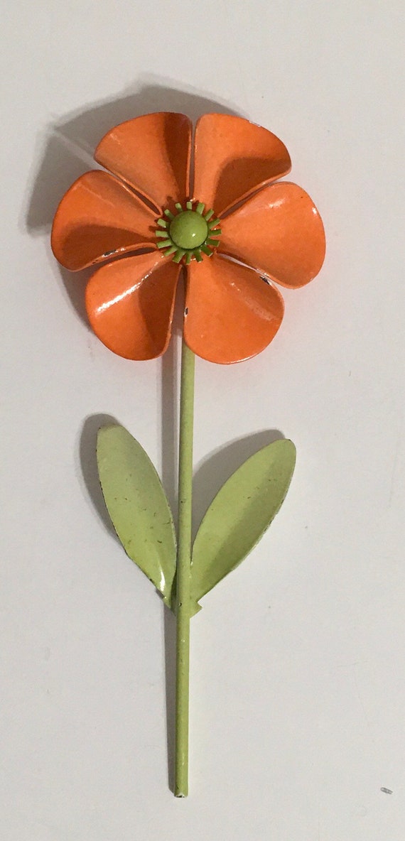 Vintage enamel flower pin, orange,green,Vintage J… - image 2