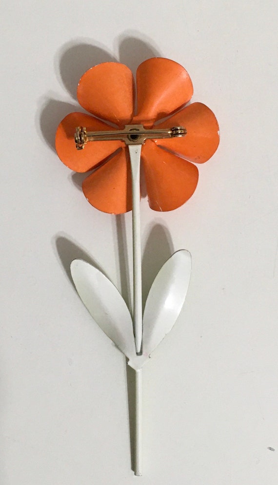 Vintage enamel flower pin, orange,green,Vintage J… - image 3