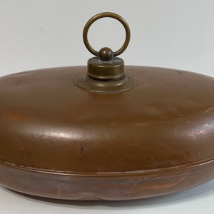 Vintage Copper Bed Warmer: Oval Hot Water Bottle with Brass Fittings