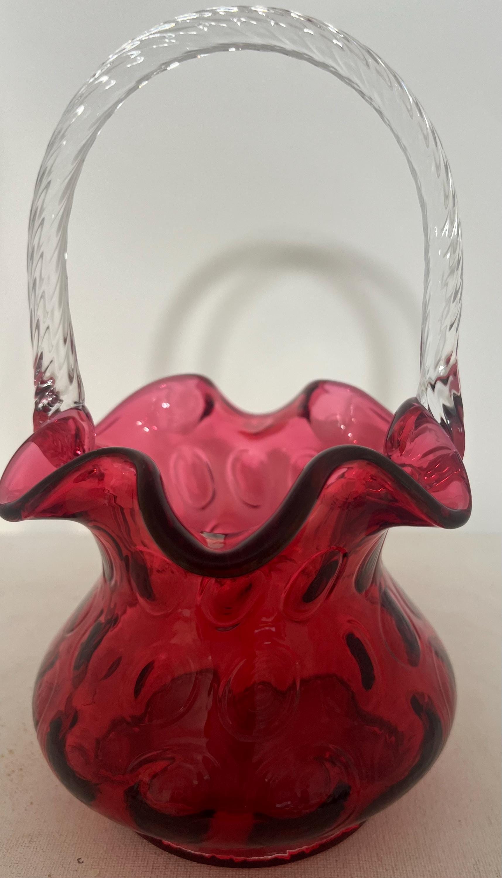 Vintage Fenton Cranberry Coin Dot Art Glass Basket With Ruffled Edge - Etsy