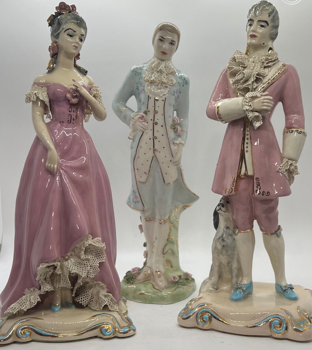 Antique Victorian Figurines, Set of 3, as Shown, Approximately 11 Tall