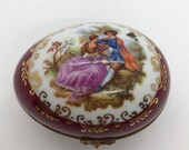 Limoges France Fragonard Egg, Vintage porcelain egg, Limoges Hinged Egg,Trinket Box ,Victorian Couple Courting, 3.5 quot