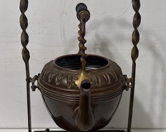 Antique Henry Loveridge Copper Brass Tilting Kettle Stand Trade Marked Numbered