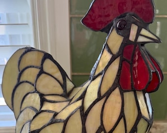 Vintage Tiffany style-stained glass rooster accent lamp, Farmhouse decor,