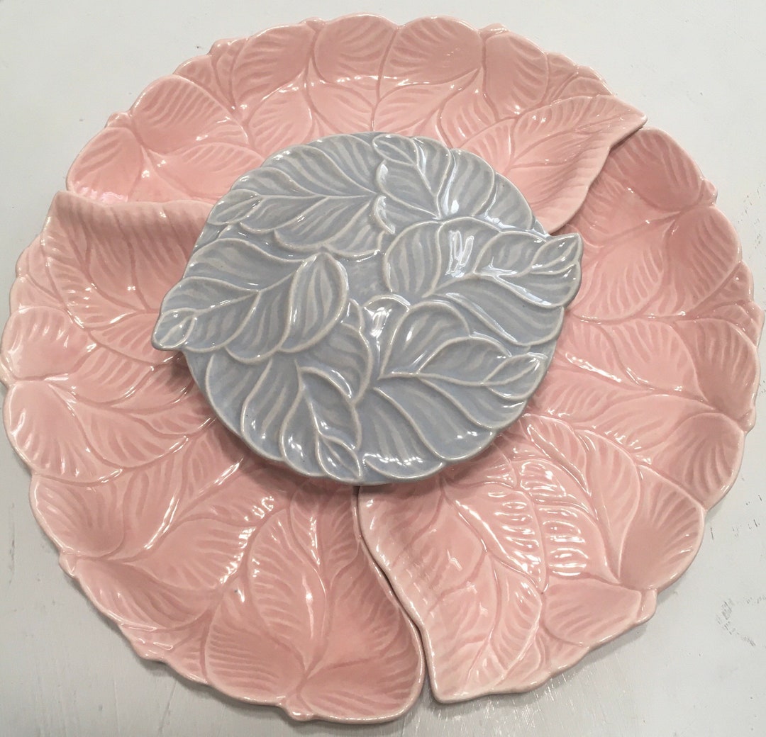 Vintage Mid Century Lazy Susan Serving Set Pink an Gray Made Etsy