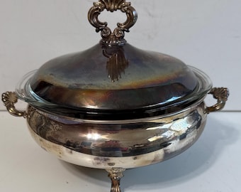 Vintage FB Rogers Silver Plate Casserole Dish with Pyrex Insert