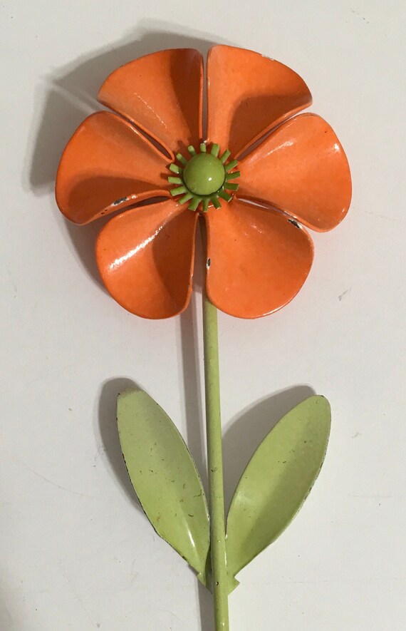 Vintage enamel flower pin, orange,green,Vintage J… - image 1