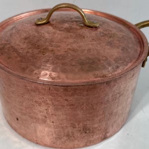 Vintage Hammered Copper Pan with Lid: Brass Handles, Turkmenistan Cookware