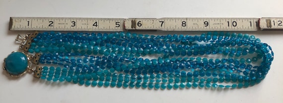 Vintage Plastic Bead Necklace, Aqua multi strand … - image 4