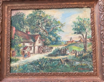 Antique original oil painting: Framed Realism Art