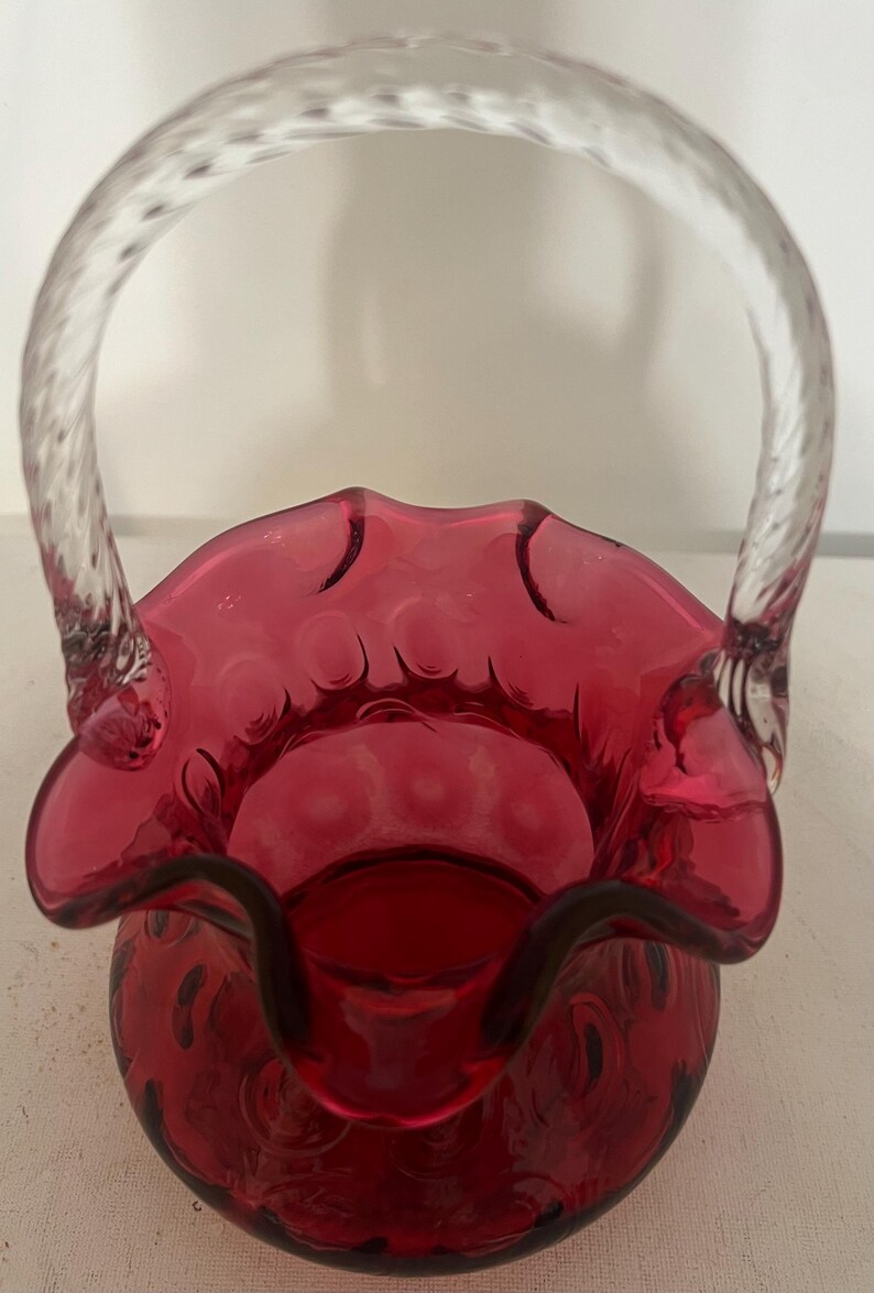 Vintage Fenton Cranberry Coin Dot Art Glass Basket With Ruffled Edge - Etsy