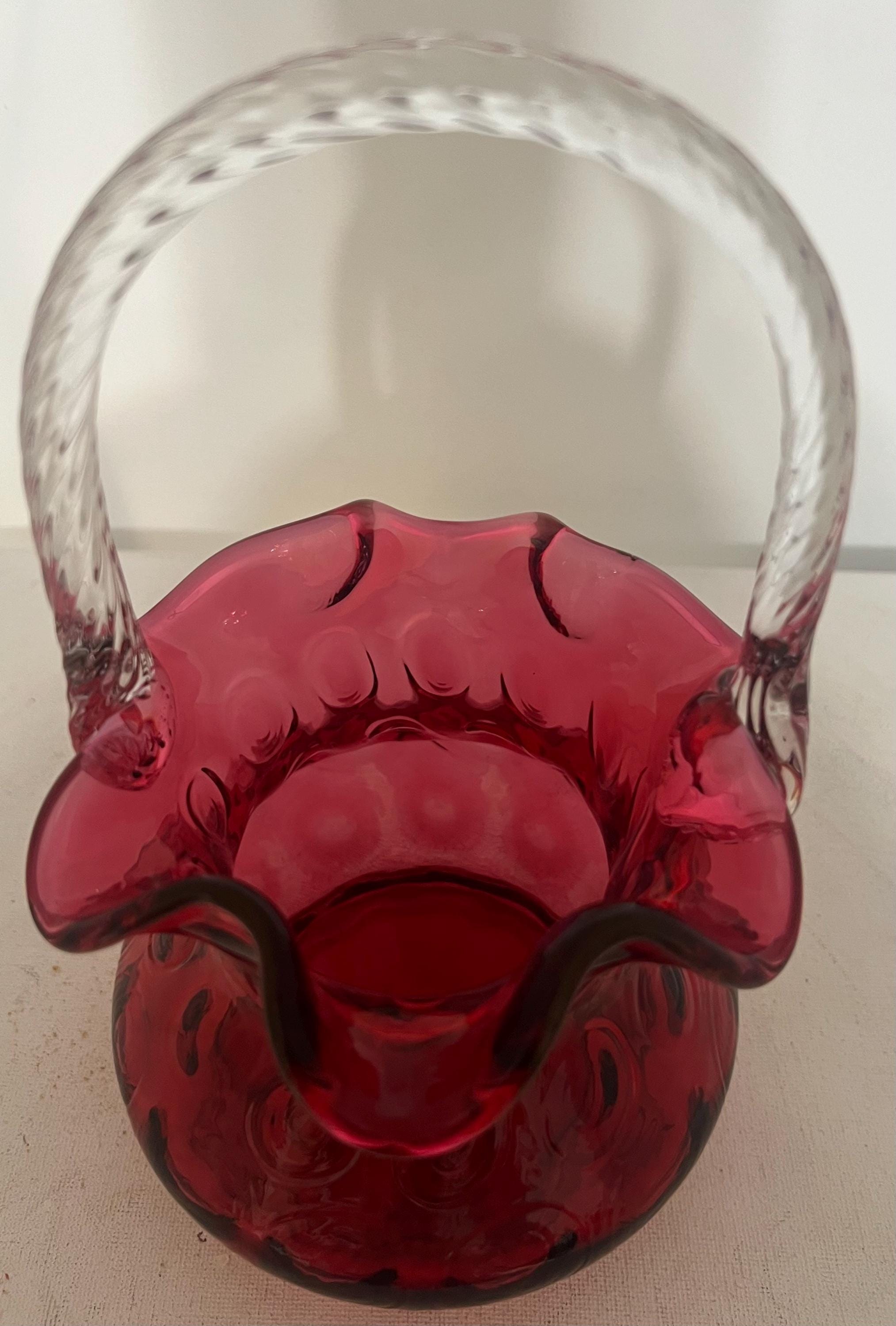 Vintage Fenton Cranberry Coin Dot Art Glass Basket With Ruffled Edge - Etsy