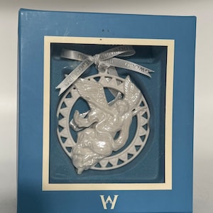 Vintage Wedwood White Porcelain Ornate Opalescent Iridescent Angel Christmas Ornament, New in box