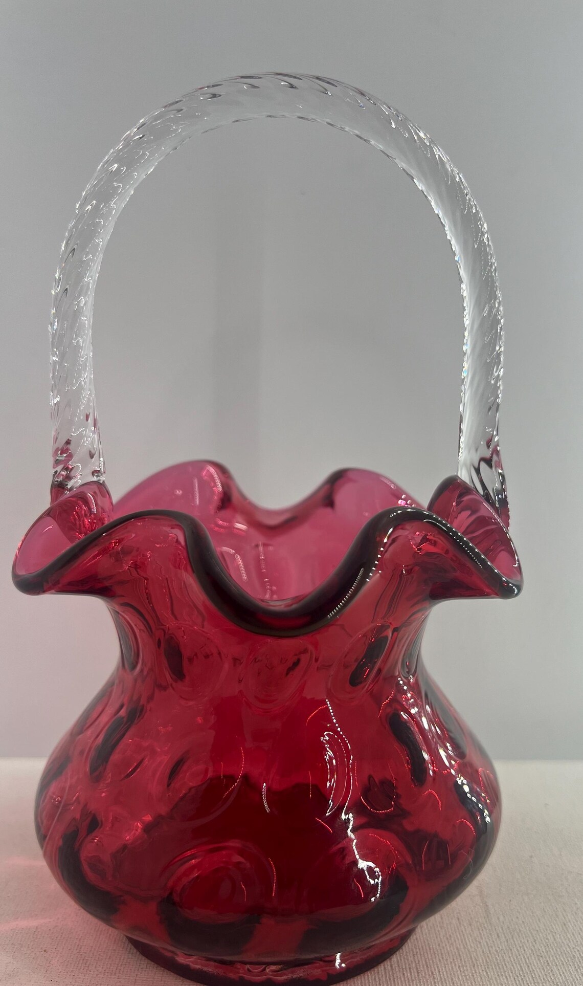 Vintage Fenton Cranberry Coin Dot Art Glass Basket With Ruffled Edge - Etsy