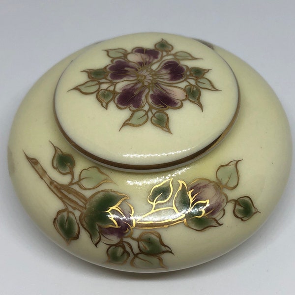 Antique Hand-Painted Trinket Miniature Dish Porcelain, Trinket Box, Zsolnay Hungary 1868 Pecs Hand painted tiny/small covered dish,pill box