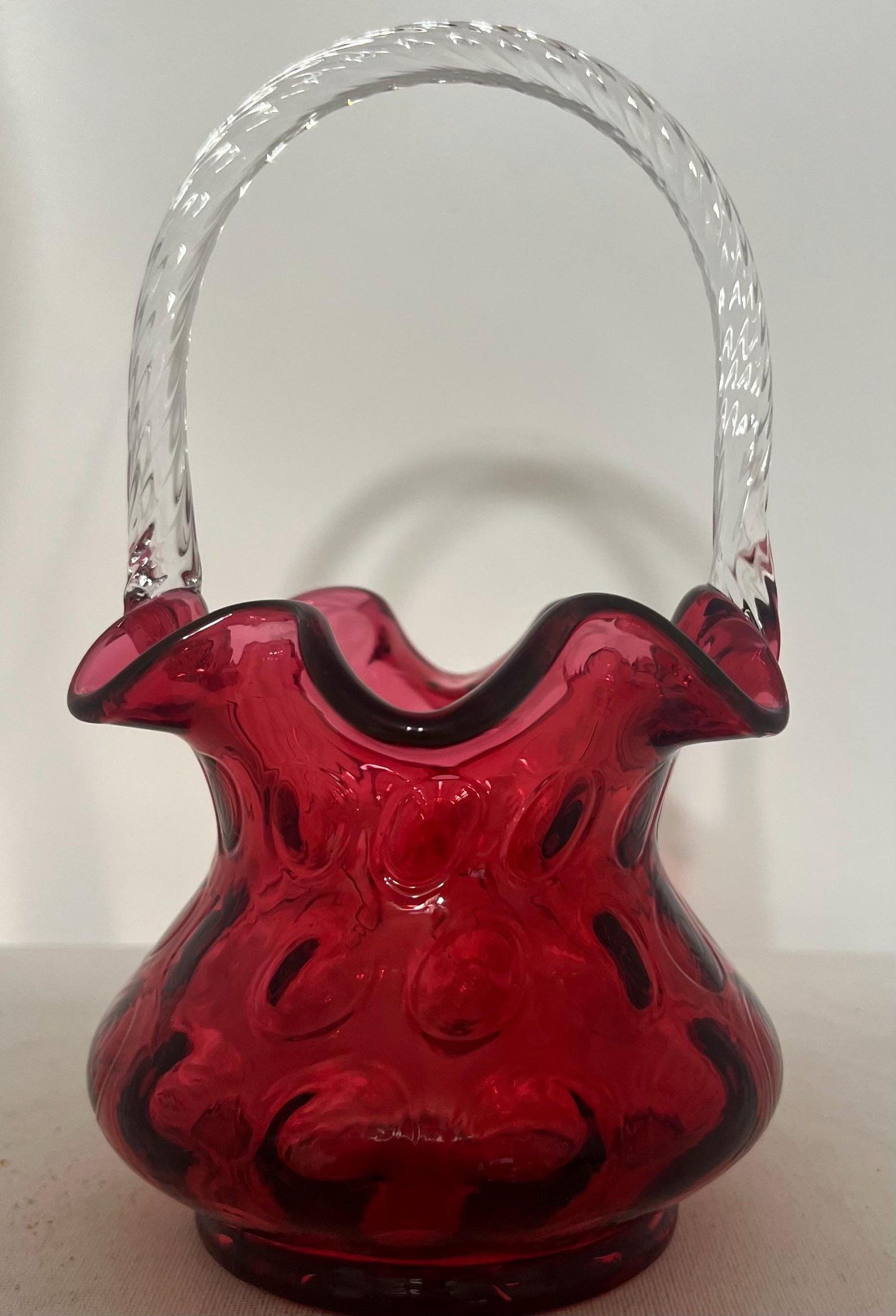Vintage Fenton Cranberry Coin Dot Art Glass Basket With Ruffled Edge - Etsy