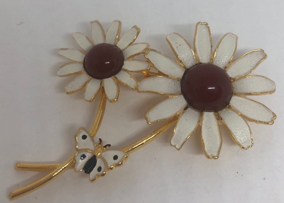 Vintage flower pin with butterfly, Vintage Brooch… - image 5