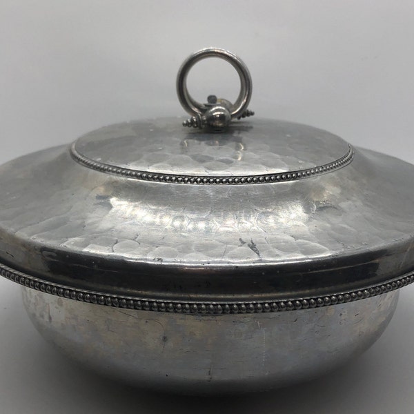 Vintage B. W. Buenilum Hammered Aluminum Covered Casserole Serving Dish with Pyrex insert