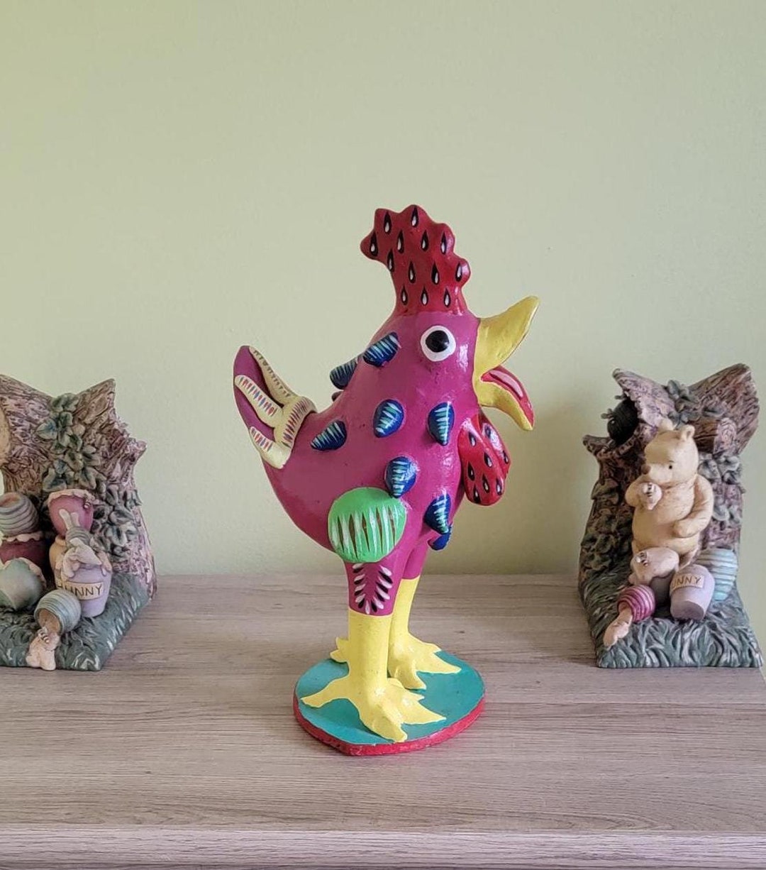Vintage Hand Painted Clay Rooster by ORTEGA, Signed 13