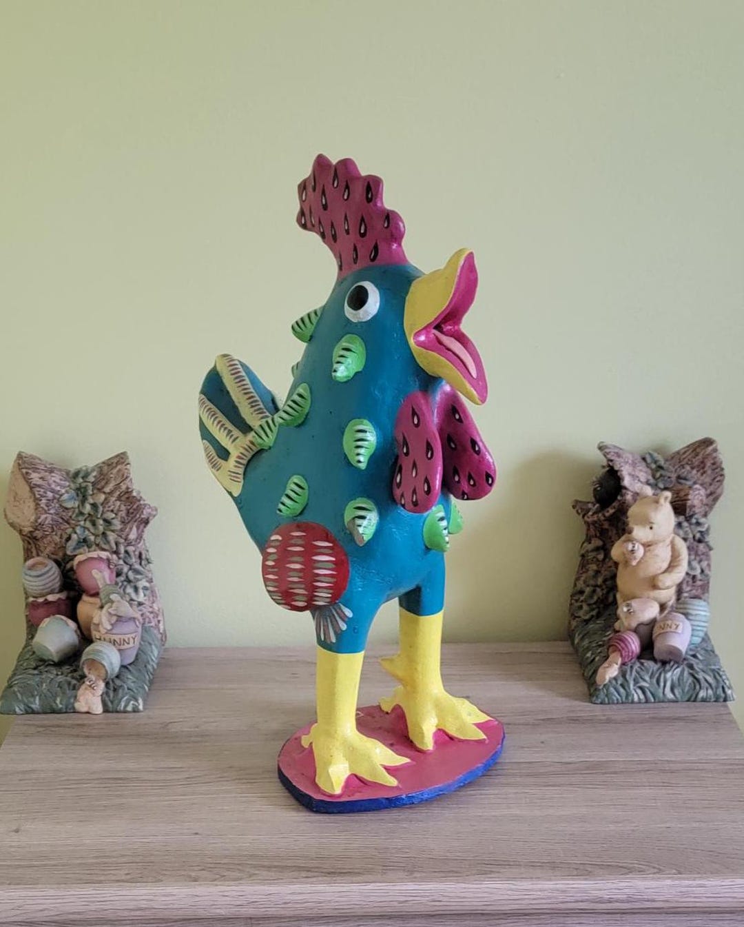 Vintage Hand Painted Clay Rooster by ORTEGA, Signed 17