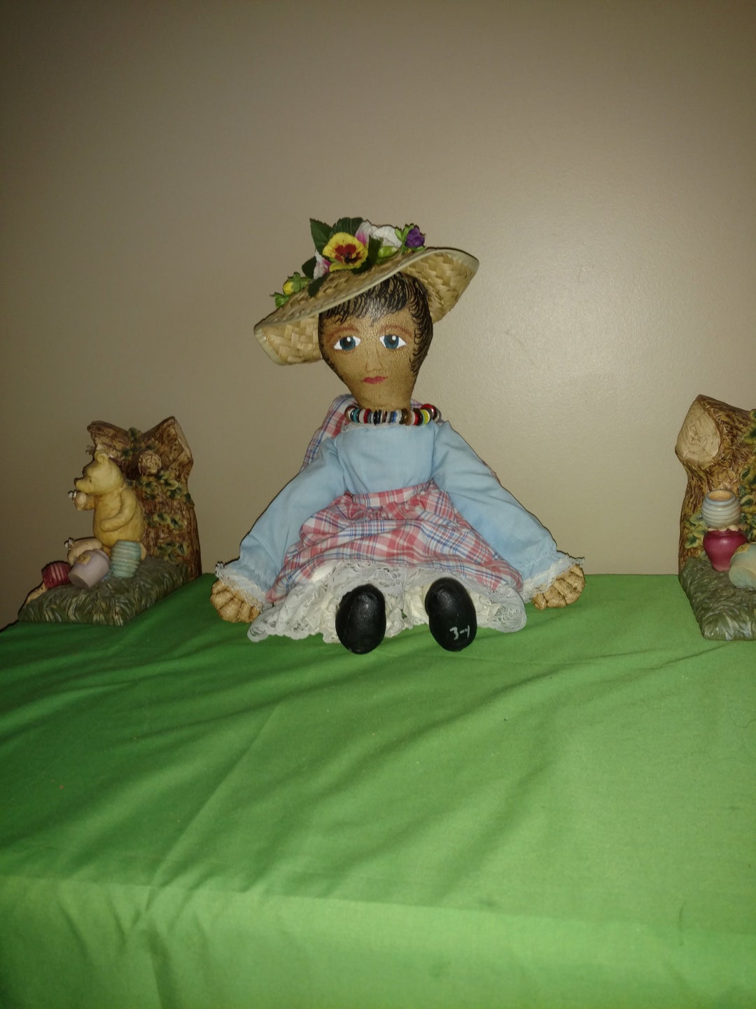 Vintage Folk Art Cloth Doll Oil Cloth Painted Face, SIGNED - Etsy
