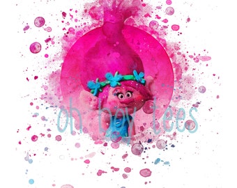 Troll happy Trolls Watercolor TROLLS; Poppy 4 Print gift for her Troll Wall Art Trolls Nursery Decor Poppy 3 dance playroom decor