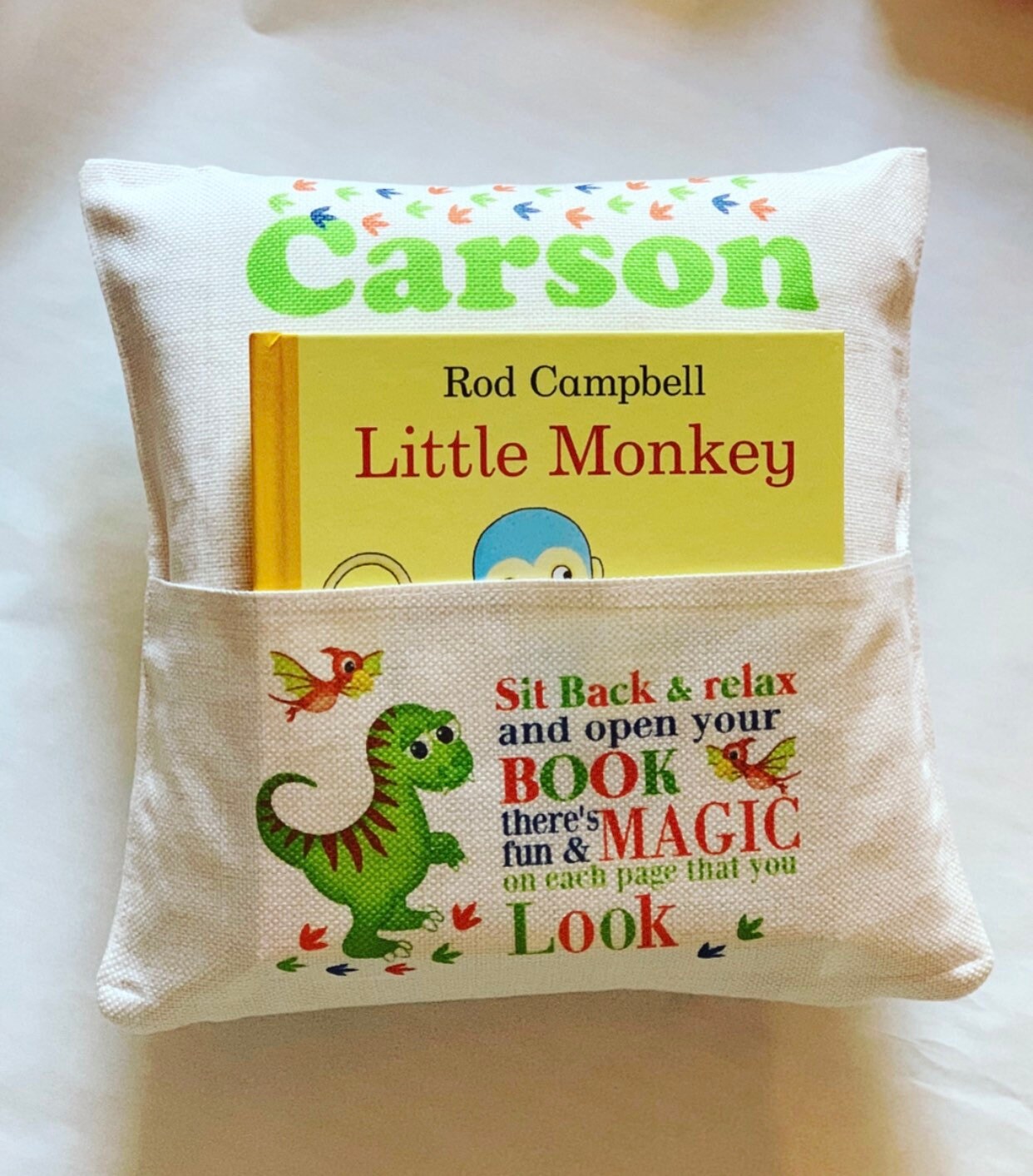 Book Cushion Personalised Cushion Reading Cushion Dinosaur Etsy UK