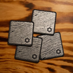 BESKAR Mandalorian Themed Leatherette Coaster Set - Star Wars, MANDO, The Mandalorian