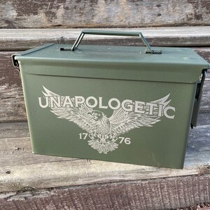 Unapologetic American Eagle Personalized Laser Engraved Ammo Can - Gift for Dad, Groomsman, Hunting, Shooting, American, Patriot, Wedding