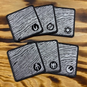 BESKAR Mandalorian Themed Leatherette 6 Coaster Set - Star Wars, MANDO, The Mandalorian, Sabine Wren, Rebels, Boba Fett, Mythosaur, Mudhorn