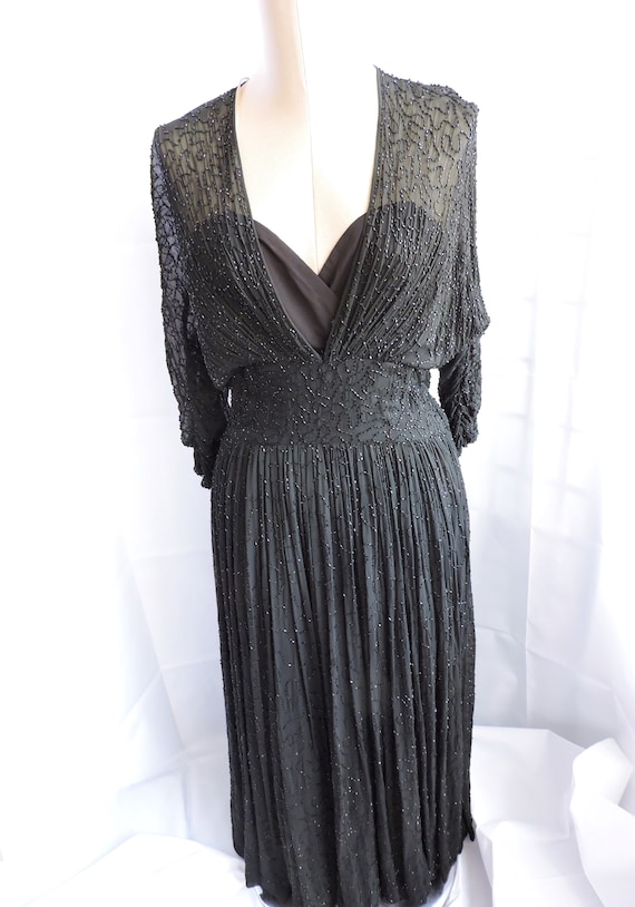 1950'S Ceil Chapman Black Silk Beaded Dress