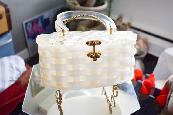 50's White Lattice Handbag
