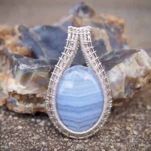 Blue Lace Agate Natural Sterling Silver pendant necklace