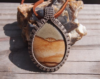 Picture Jasper Earth Stone Pendant in Silver wrap