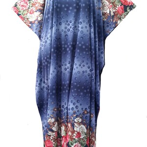 15175 Royal Blue Ladies 100% Polyester Soft Viscose Knitted Border Print Long Kaftan/Dress. One Size Fit All:- UK 10-32