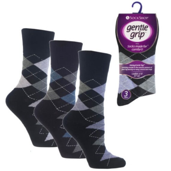 Ladies Gentle Grip Socks 3 Pairs Comfort HoneyComb Top Everyday Cotton Size 4-8