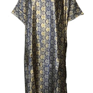 16017 Ladies 100% Polyester Woven Soft Silky Satin Printed Long Kaftan/Dress. One Size Fit All:- UK 10-32