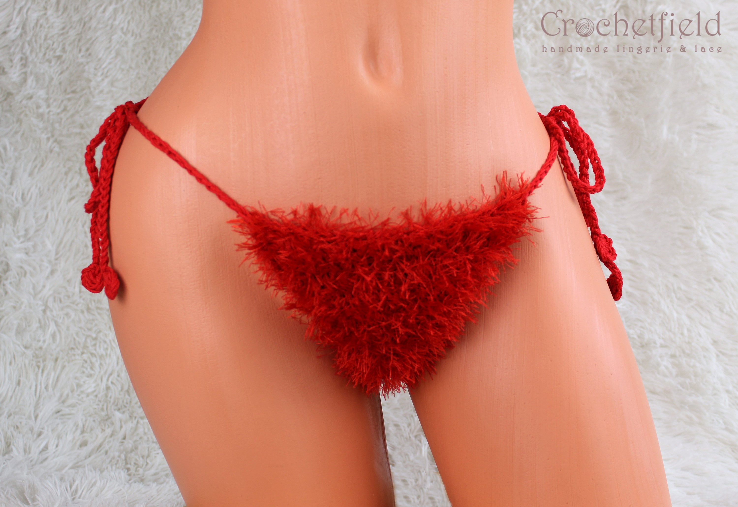 White furry thong, fluffy boho g-string, beach panties, fuzzy g-string,  handmade gift for her, beach bikini