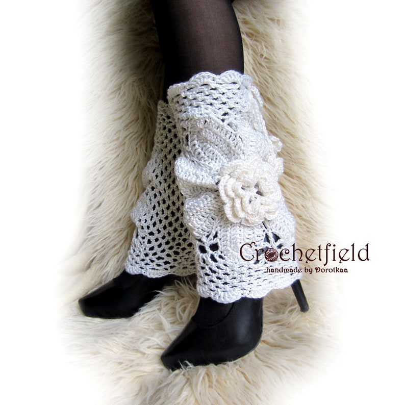 Green Crochet Leg Warmers With Flowers Lace Boot Cuffs Boho Etsy